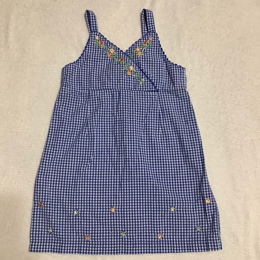 4/$20 SMILEY Blue Gingham Sundress w/smileyflowers